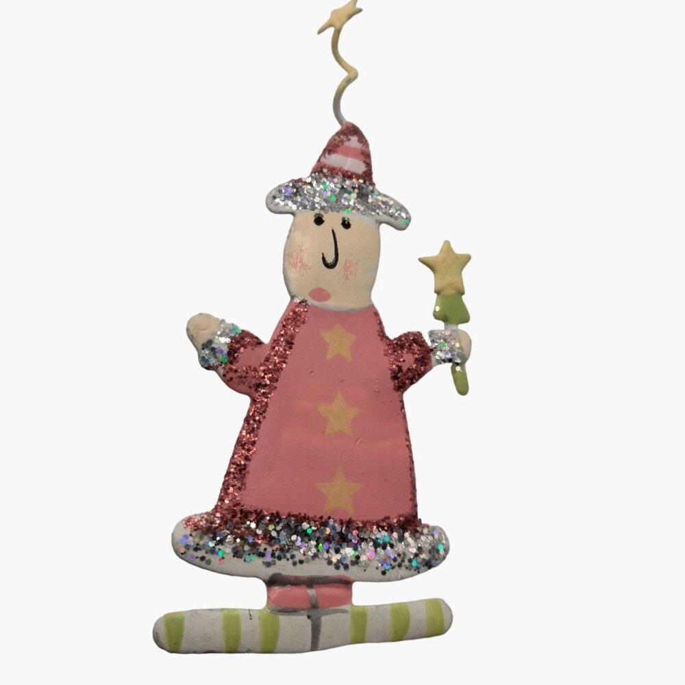 Whimsical Glittery Wizard Pin Birthday Brooch Hand Painted